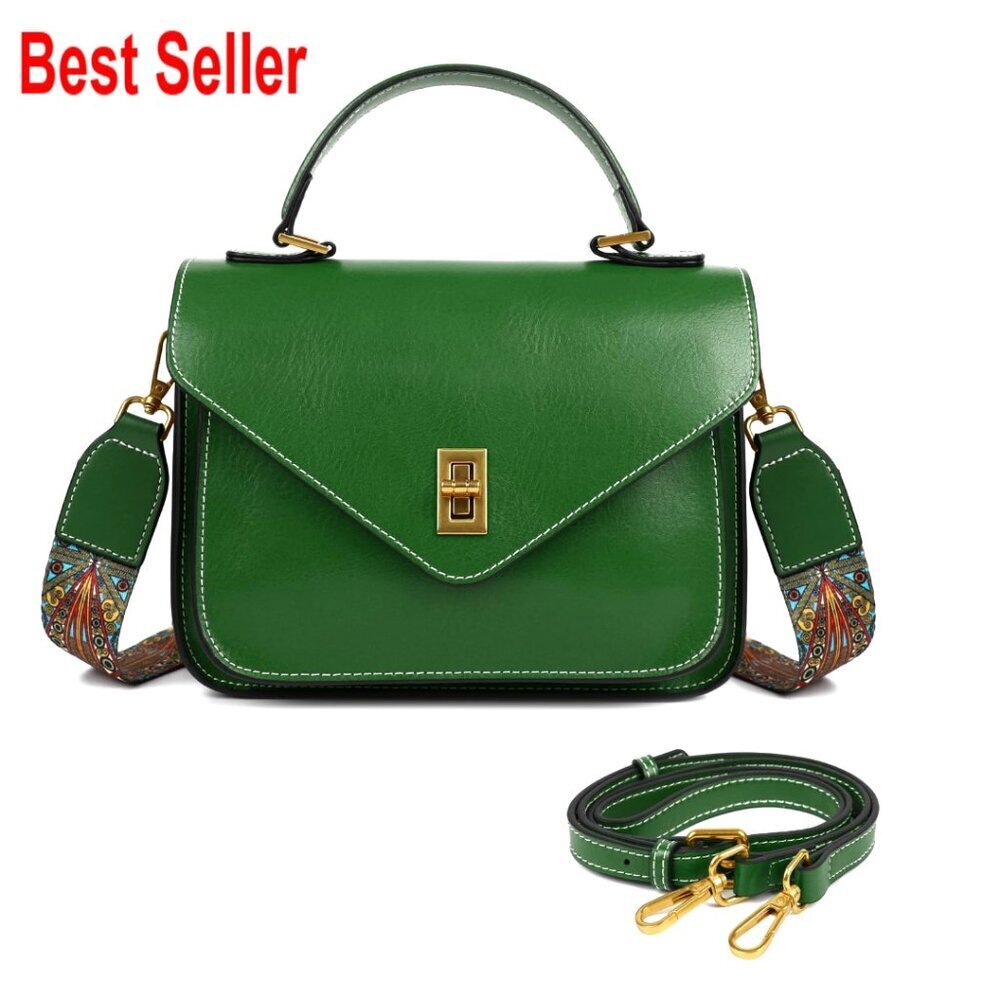 Genuine Leather Crossbody Bag with Adjustable Dual Strap Lightweight Handbag